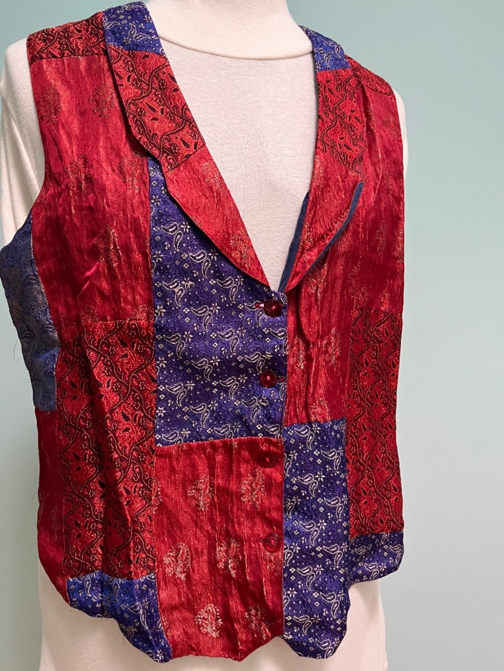 April Cornell patchwork vest, vintage, Sz M - Picture 2 of 5